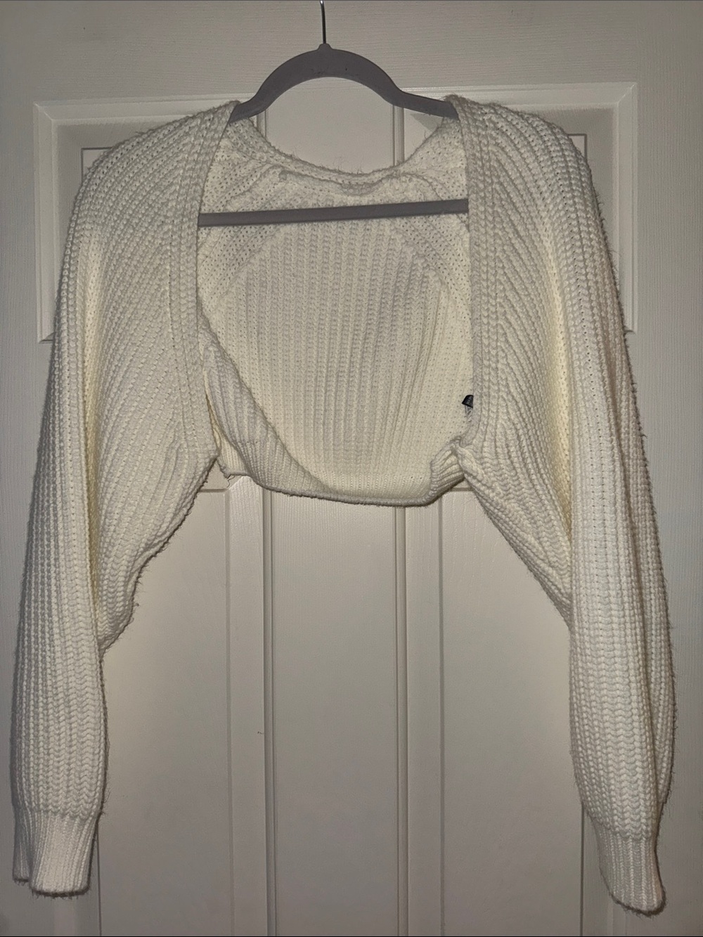 SHEIN Cream Ribbed Cropped Bolero Cardigan